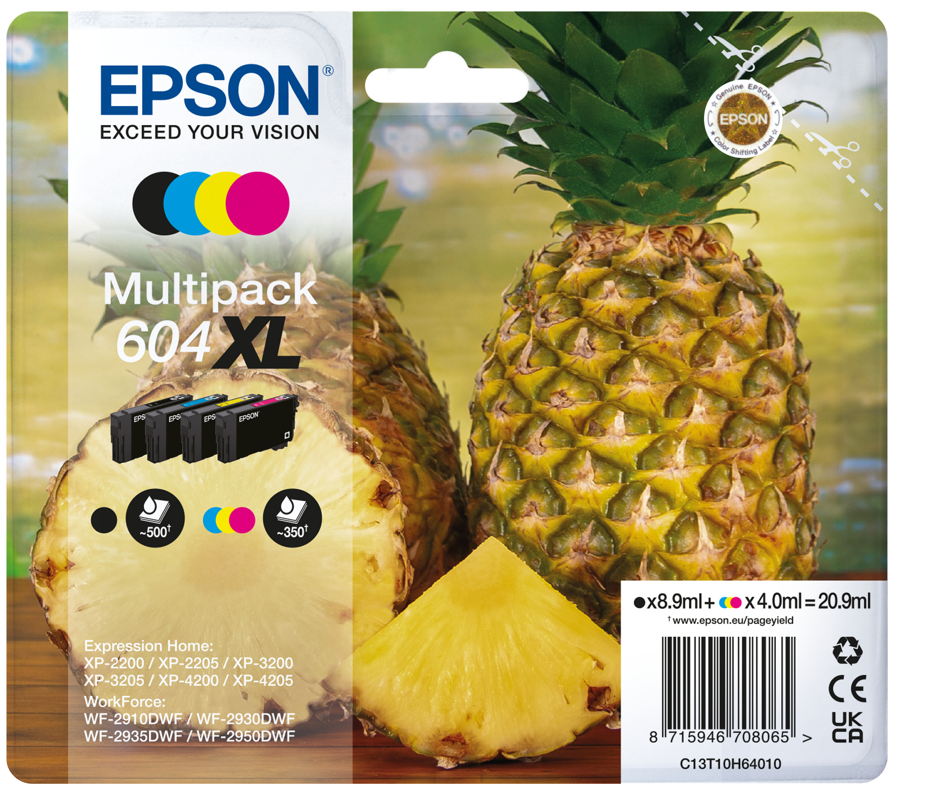 26086911cb1f256a6ea159f2e0a608dcdd193958 Epson C13T10H64010/604XL Ink cartridge multi pack Bk,C,M,Y high-capacity 500pg + 3x350pg Pack=4 for Epson XP-2200
