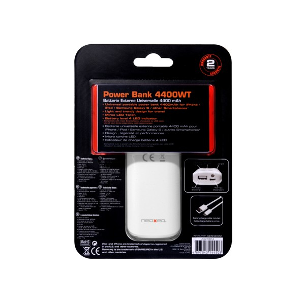 27311762_1350491804 Neoxeo X370H37012 power bank Lithium-Ion (Li-Ion) 4400 mAh White