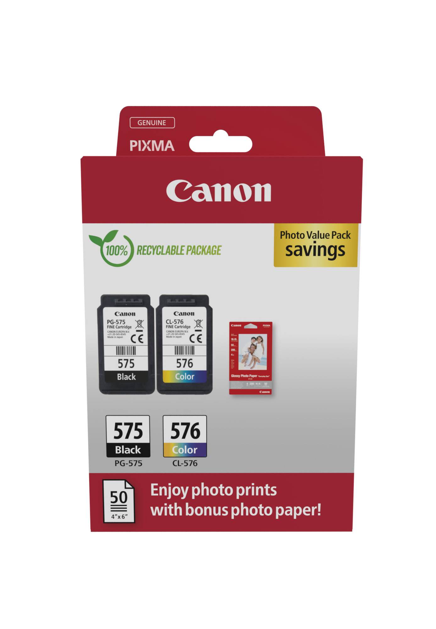 28adb35963bbed4d1182f9ce5198fd74 Canon 5438C004/PG-575/CL-576 Printhead cartridge multi pack black + color +50 sheet Photopaper PVP 5,6ml + 6,2ml Pack=2 for Canon Pixma TS 3550 i