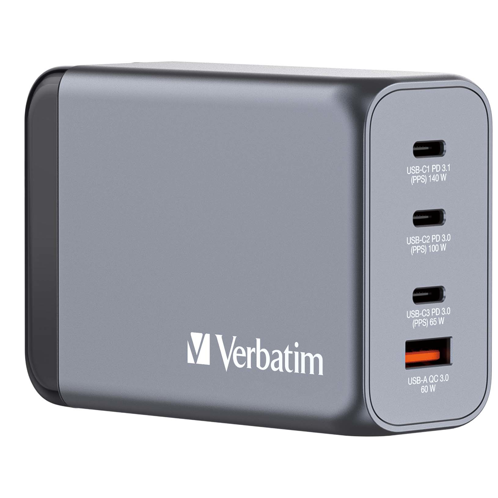 28f869159a2519226bc1c7f5a166607c Verbatim GNC-240 GaN Charger 240W with 1 x USB-C 140W /1 x USB-C 100W / 1 x USB-C 65W / 1 x USB-A QC 3.0 (EU/UK/US)