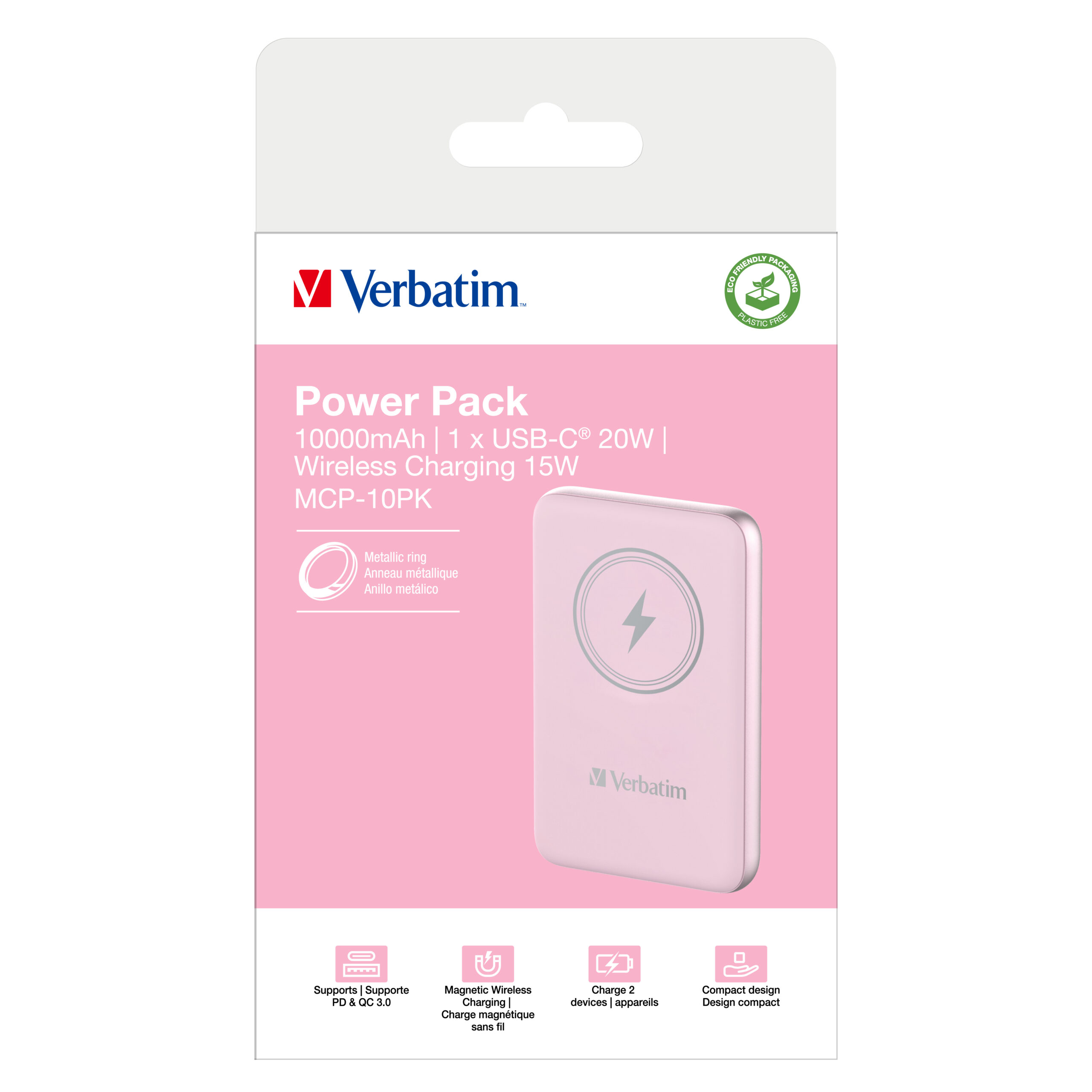 Verbatim Charge ´n´ Go Magnetic Wireless Power Bank 10000mAh Pink
