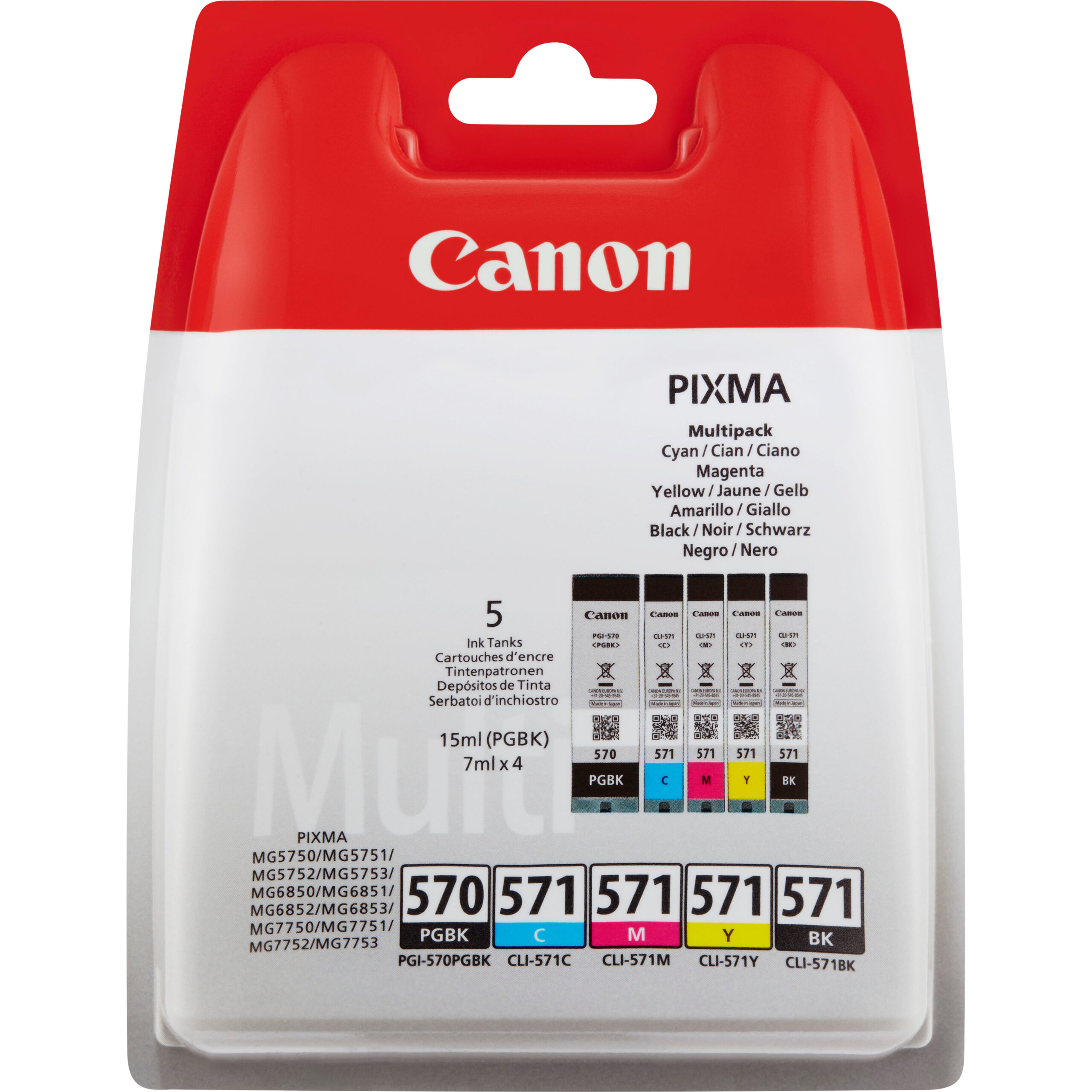 29627542_7924448255 Canon 0372C004/PGI-570CLI-571 Ink cartridge multi pack 1xPGI BK + 1xCLI Bk,C,M,Y 15ml + 4x7ml Pack=5 for Canon Pixma MG 5750/7750