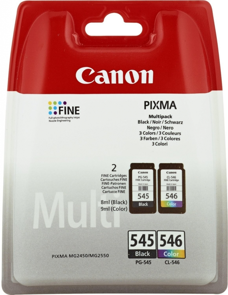Canon 8286B007/PG-545XL+CL-546XL Printhead cartridge multi pack black + color high-capacity 15ml + 13ml Pack=2 for Canon Pixma MG 2450