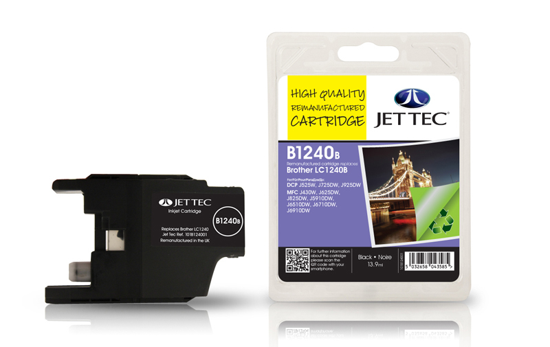 Jet Tec 137B124001/B1240B Ink cartridge black 13,9ml (replaces Brother LC1240BK) for Brother DCP-J 525/MFC-J 6510