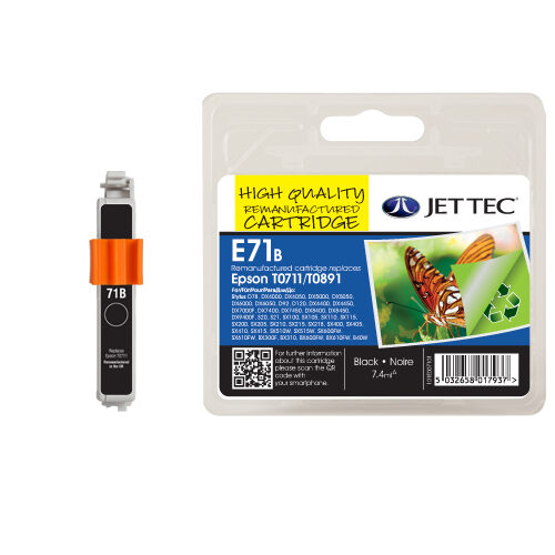 Jet Tec 137E007101/E71B Ink cartridge black 7,4ml (replaces Epson T0711 T0891) for Epson Stylus BX 310/600/D 120/D 78/S 20