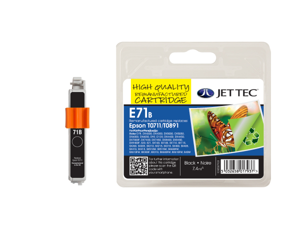 Jet Tec 137E007101/E71B Ink cartridge black 7,4ml (replaces Epson T0711 T0891) for Epson Stylus BX 310/600/D 120/D 78/S 20