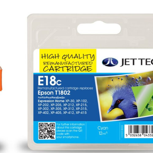 Jet Tec 137E018002/E18C Ink cartridge cyan 12ml (replaces Epson 18XL) for Epson XP 30