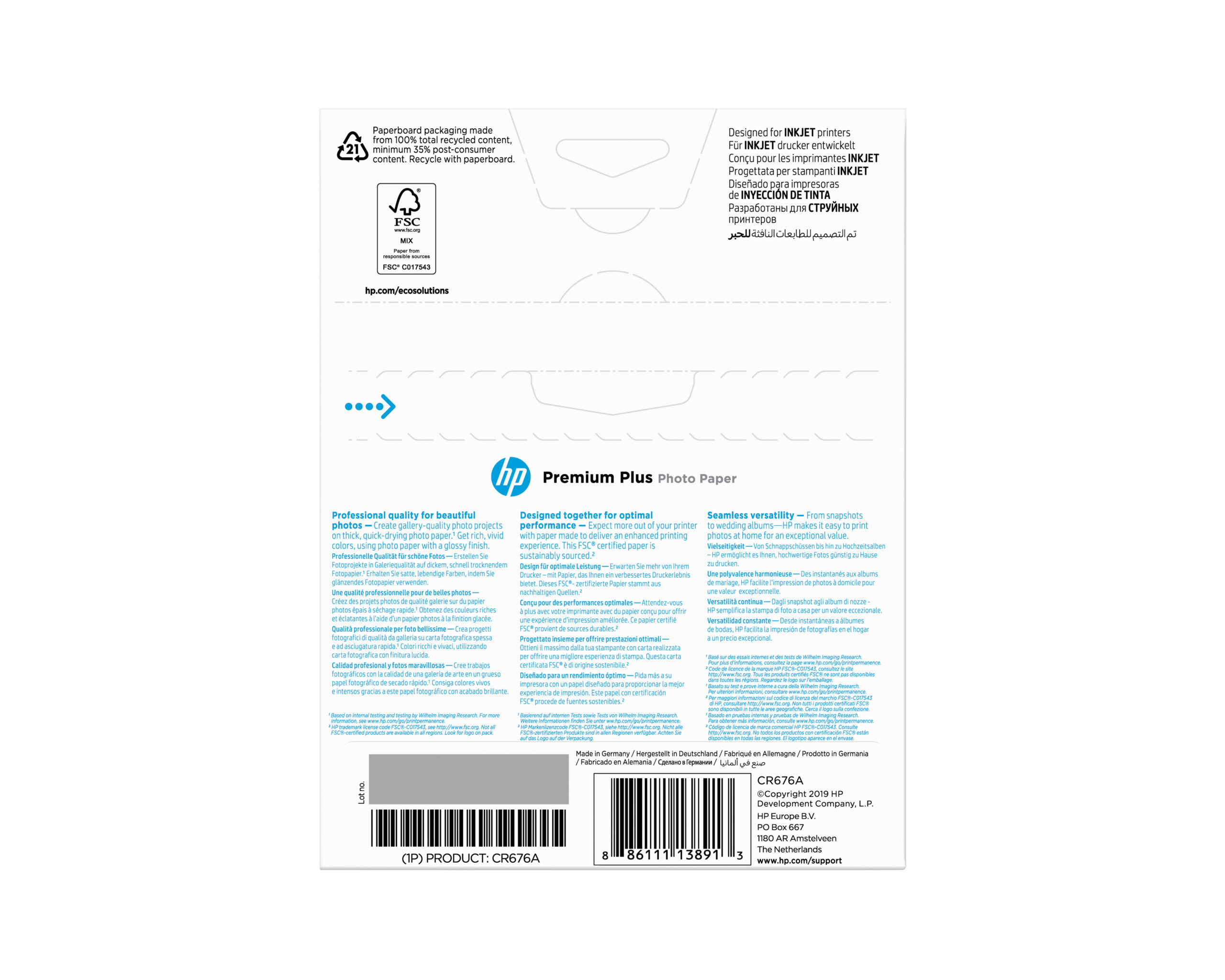 HP CR676A Photopaper Premium Plus 13x18cm 20 sheet 13x18cm 300g/m² for InkJet
