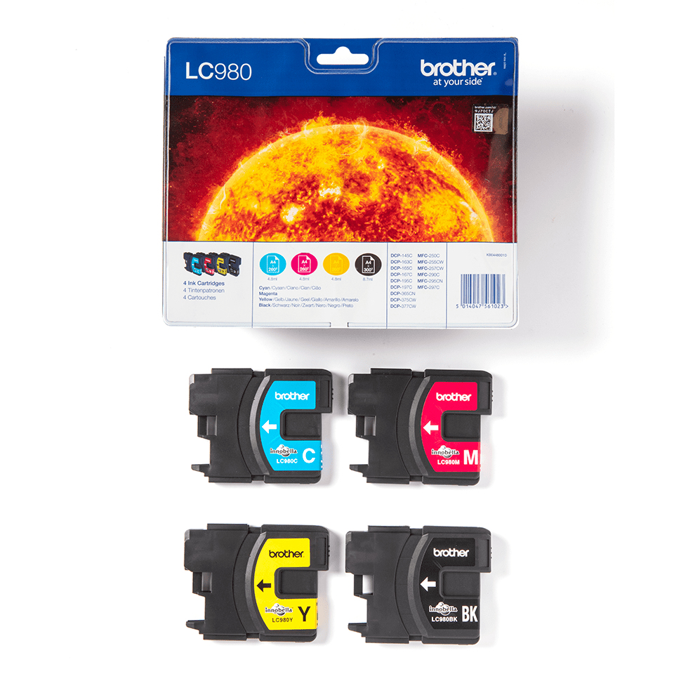 2cabf3a060f9d6253ca70762e88ba4fcba825046 Brother LC-980VALBP Ink cartridge multi pack Bk,C,M,Y 360pg + 3x260pg Pack=4 for Brother DCP 145 C