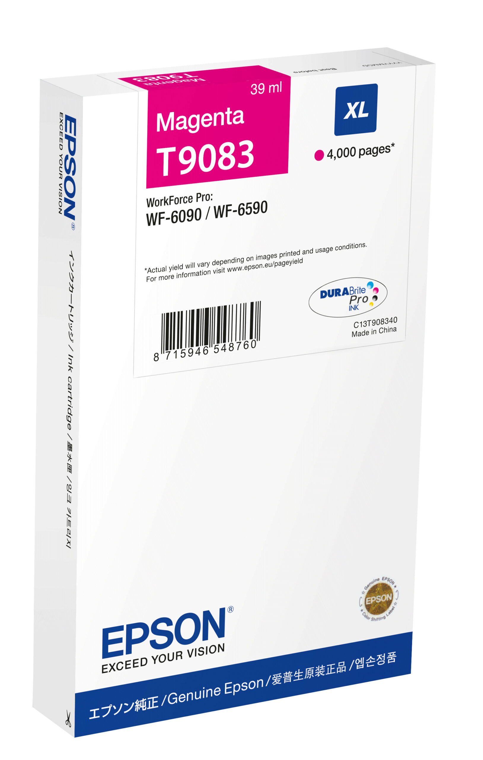 Epson C13T908340/T9083 Ink cartridge magenta XL, 4.000 pages 39ml for Epson WF 6090
