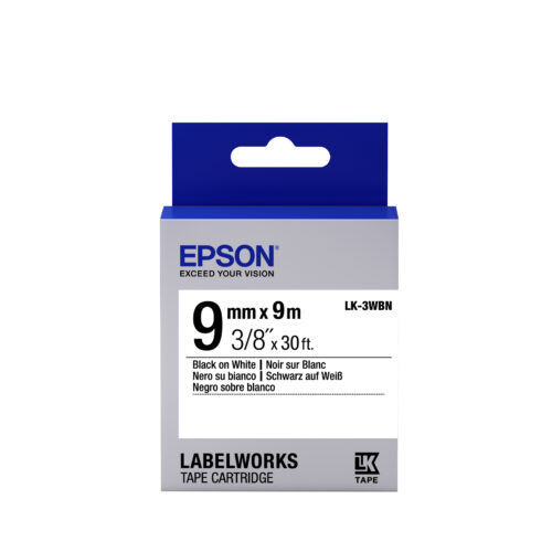 Epson C53S653003/LK-3WBN Ribbon black on white 9mm x 9m for Epson LabelWorks 4-18mm/36mm/6-12mm/6-18mm/6-24mm