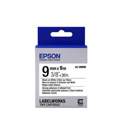 Epson C53S653007/LK-3WBW Ribbon black on white extra adhesive 9mm x 9m for Epson LabelWorks 4-18mm/36mm/6-12mm/6-18mm/6-24mm