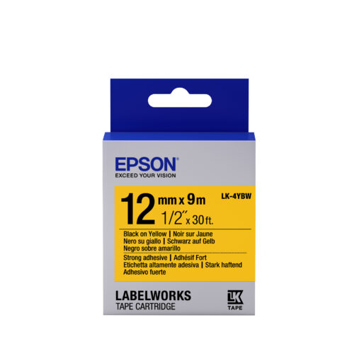 Epson C53S654014/LK-4YBW Ribbon black on yellow extra adhesive 12mm x 9m for Epson LabelWorks 4-18mm/36mm/6-12mm/6-18mm/6-24mm