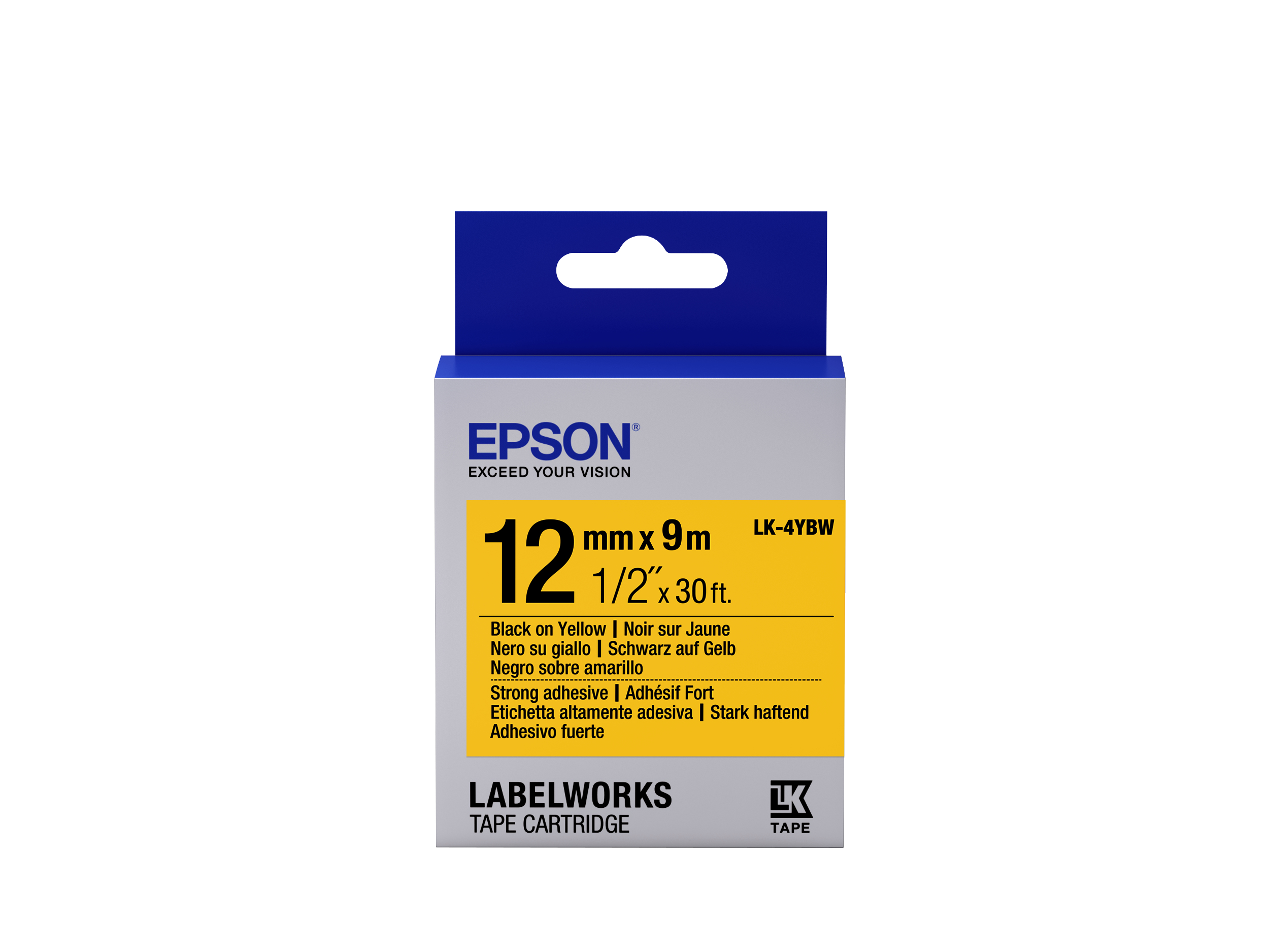 30356803_0125965673 Epson C53S654014/LK-4YBW Ribbon black on yellow extra adhesive 12mm x 9m for Epson LabelWorks 4-18mm/36mm/6-12mm/6-18mm/6-24mm