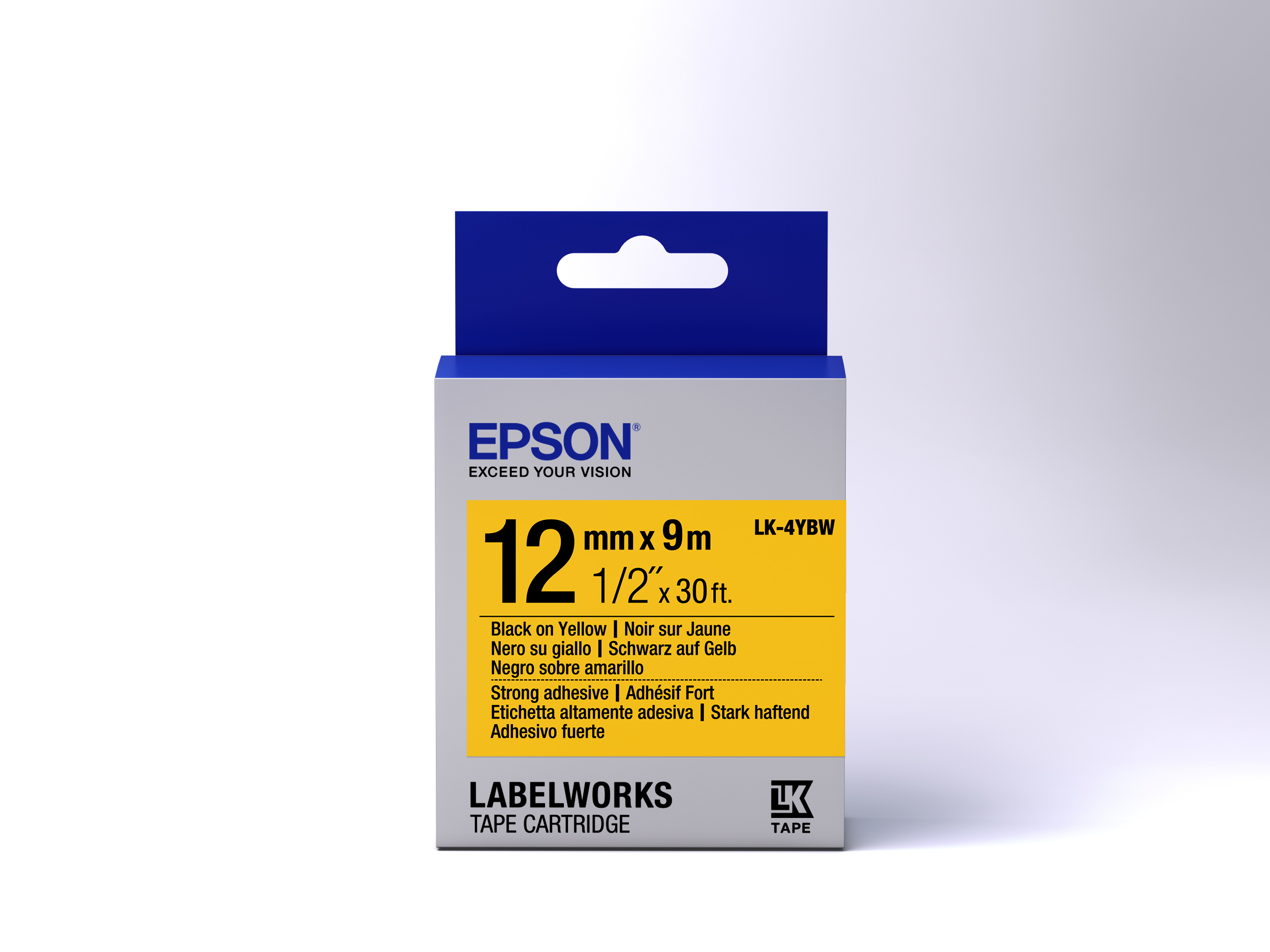 30356803_4104795502 Epson C53S654014/LK-4YBW Ribbon black on yellow extra adhesive 12mm x 9m for Epson LabelWorks 4-18mm/36mm/6-12mm/6-18mm/6-24mm