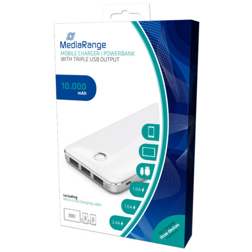 MediaRange MR747 power bank Lithium Polymer (LiPo) 10000 mAh Silver, White
