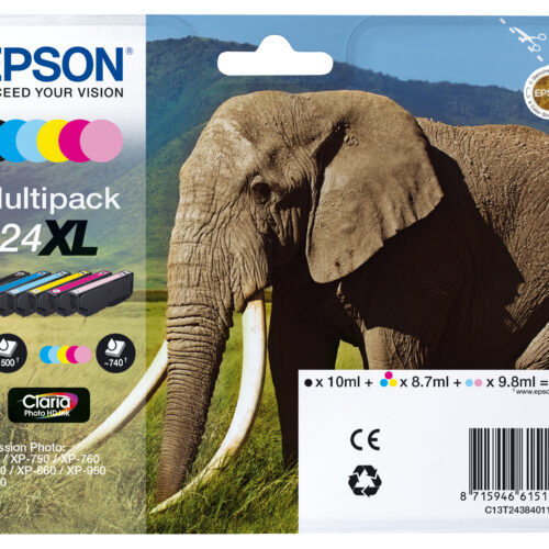 Epson C13T24384011/24XL Ink cartridge multi pack Bk,C,M,Y,LC,LM high-capacity, 6x740 pages 500pg + 5x740 pg, 1x10ml + 3x9ml + 2x10ml Pack=6 for Epson XP 750