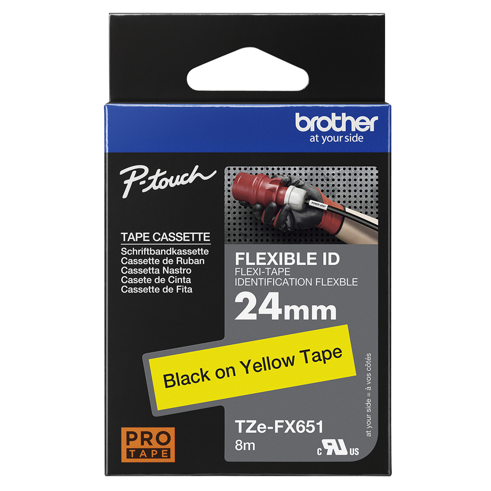 3181f8894b28baac747e429823d6cacb552cbd30 Brother TZE-FX651 DirectLabel black on yellow Laminat 24mm x 8m for Brother P-Touch TZ 3.5-24mm/HSE/36mm/6-24mm/6-36mm