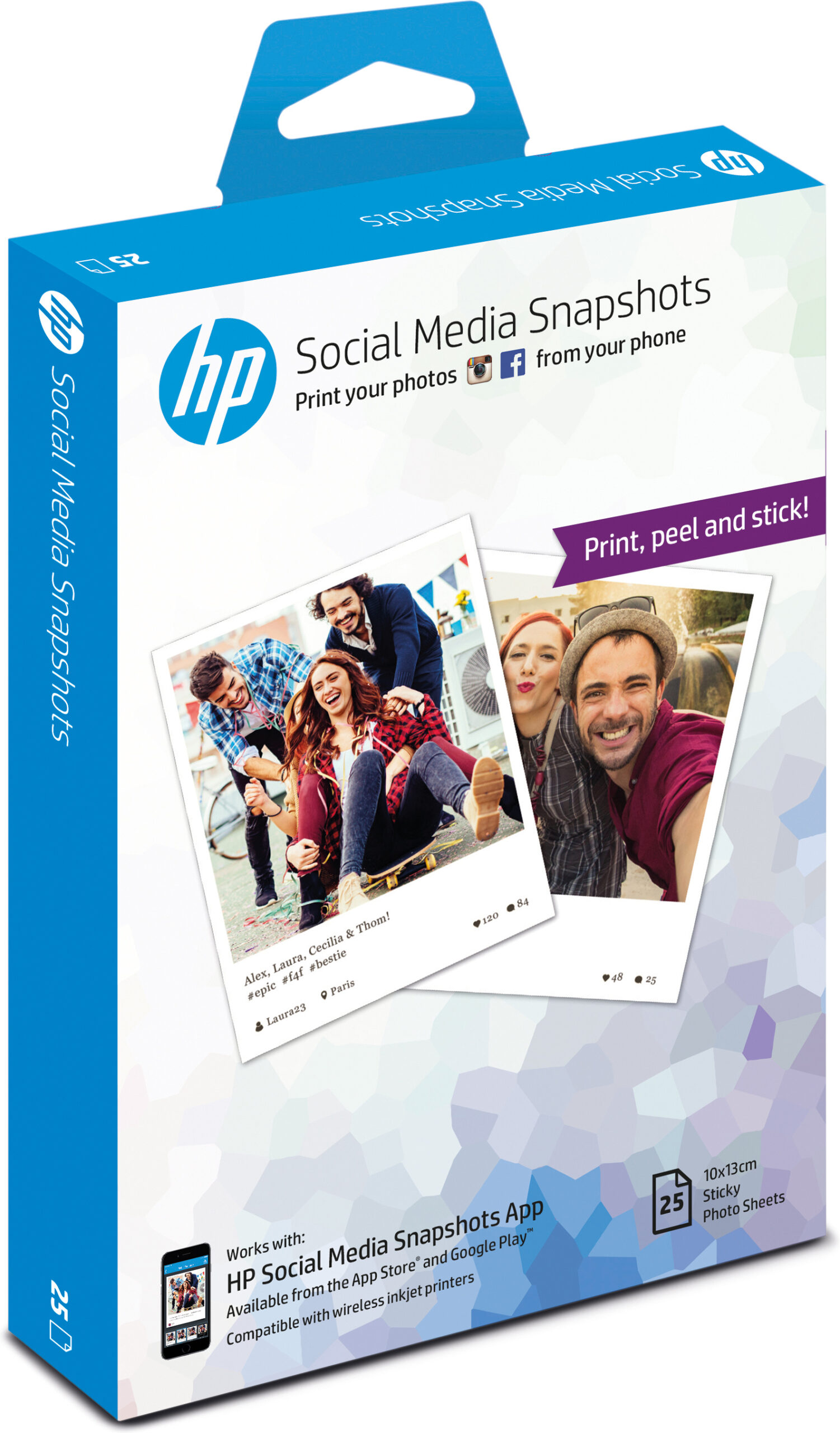 32011503_6602482339 HP Social Media Snapshots Removable Sticky Photo Paper-25 sht/10 x 13 cm White Semi-gloss