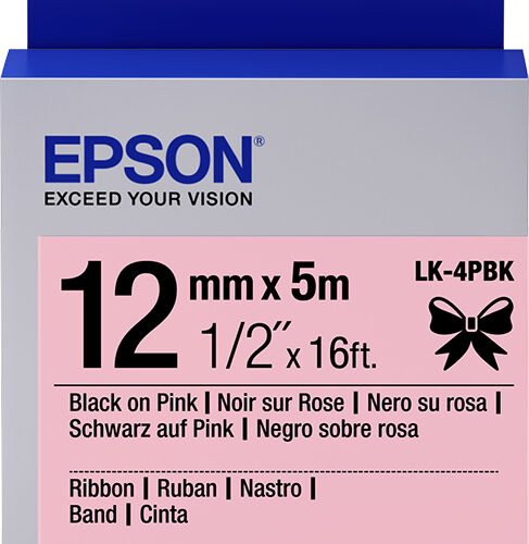 Epson C53S654031/LK-4PBK DirectLabel-etikettes black on pink 12mm x 5m for Epson LabelWorks LW-C 410/4-36mm/6-12mm/6-18mm/6-24mm