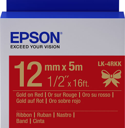 Epson C53S654033/LK-4RKK DirectLabel-etikettes gold on red 12mm x 5m for Epson LabelWorks LW-C 410/4-36mm/6-12mm/6-18mm/6-24mm