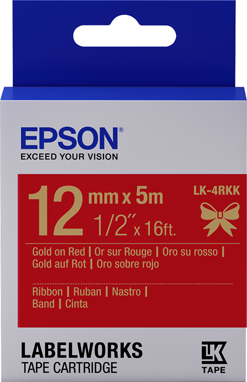32429082_0531666296 Epson C53S654033/LK-4RKK DirectLabel-etikettes gold on red 12mm x 5m for Epson LabelWorks LW-C 410/4-36mm/6-12mm/6-18mm/6-24mm