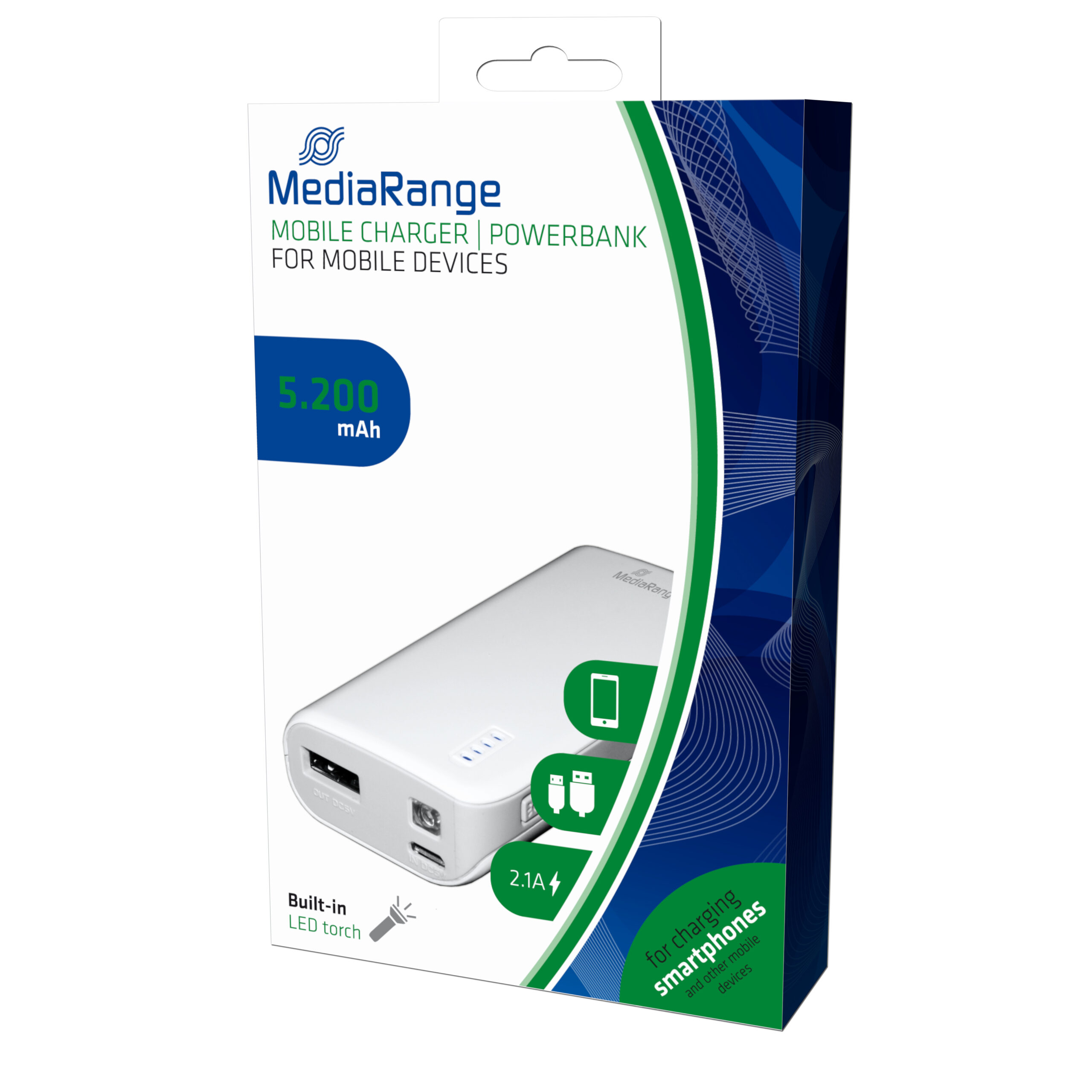 MediaRange MR751 power bank Lithium-Ion (Li-Ion) 5200 mAh Grey, White