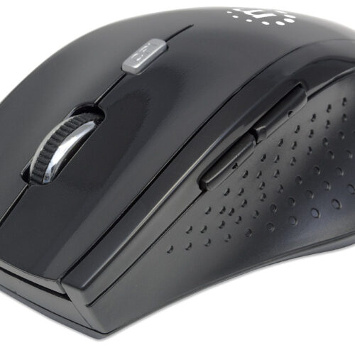 Manhattan Curve Wireless Mouse, Black, Adjustable DPI (800, 1200 or 1600dpi), 2.4Ghz (up to 10m), USB, Optical, Five Button with Scroll Wheel, USB micro receiver, 2x AAA batteries (included), Full size, Low friction base, Three Year Warranty, Blister