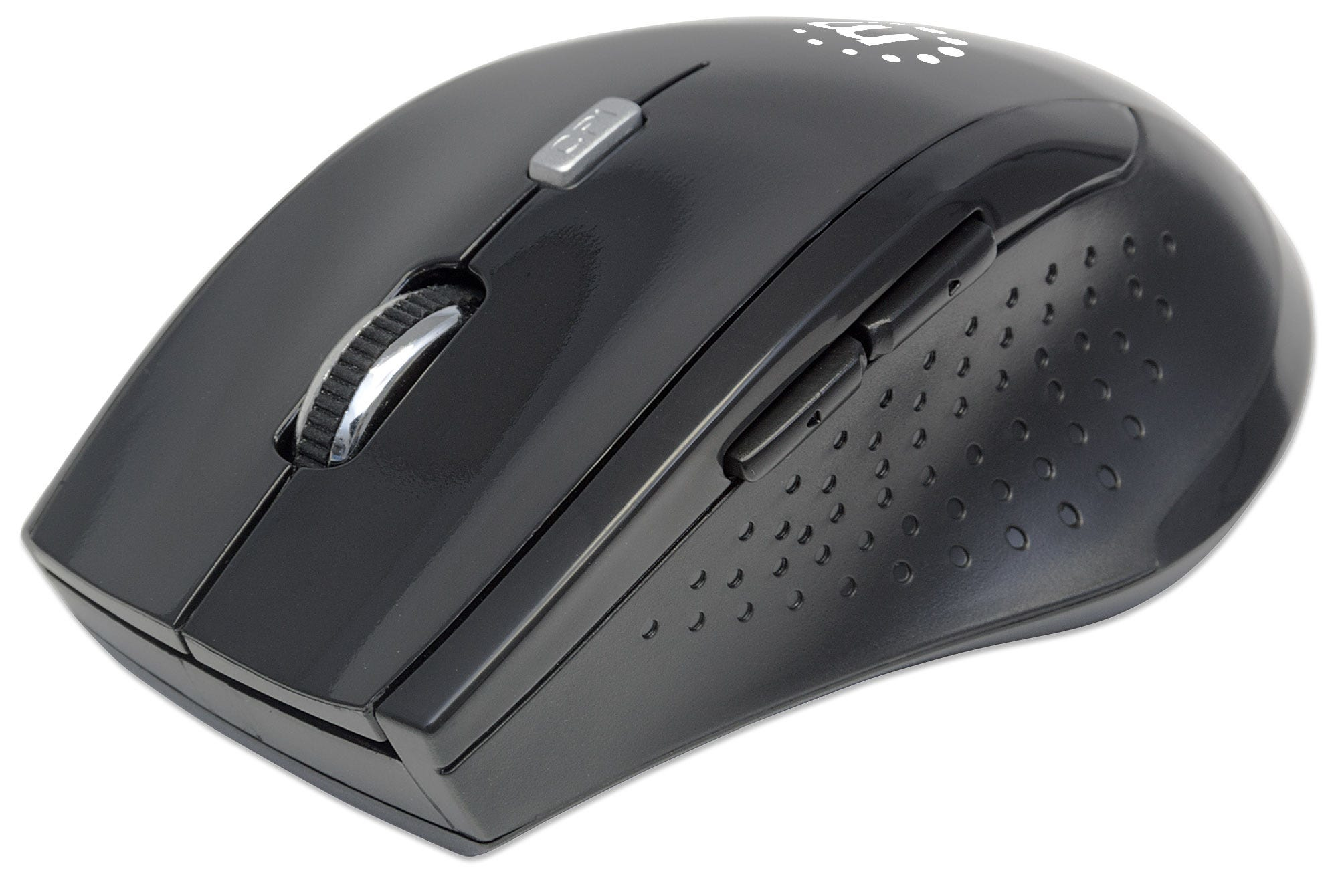 33095156_1424129518 Manhattan Curve Wireless Mouse, Black, Adjustable DPI (800, 1200 or 1600dpi), 2.4Ghz (up to 10m), USB, Optical, Five Button with Scroll Wheel, USB micro receiver, 2x AAA batteries (included), Full size, Low friction base, Three Year Warranty, Blister