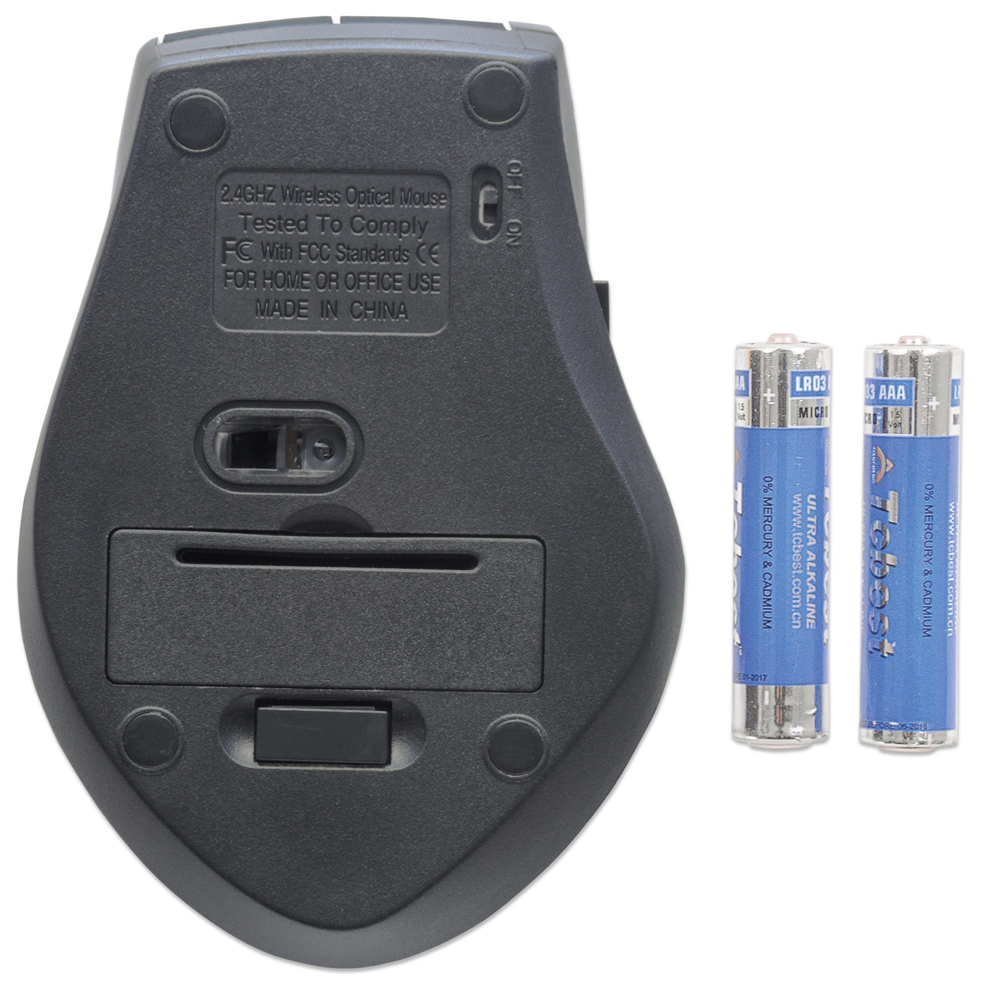 33095156_6839345183 Manhattan Curve Wireless Mouse, Black, Adjustable DPI (800, 1200 or 1600dpi), 2.4Ghz (up to 10m), USB, Optical, Five Button with Scroll Wheel, USB micro receiver, 2x AAA batteries (included), Full size, Low friction base, Three Year Warranty, Blister