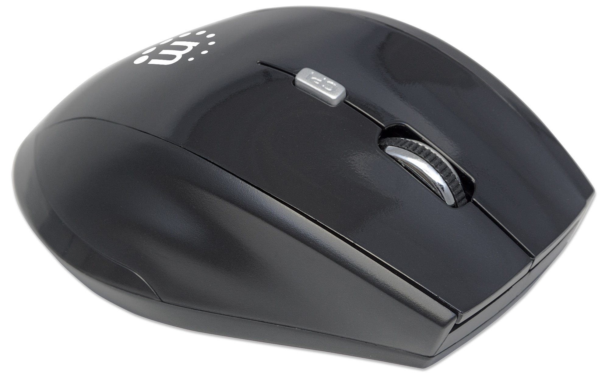 33095156_7905466292 Manhattan Curve Wireless Mouse, Black, Adjustable DPI (800, 1200 or 1600dpi), 2.4Ghz (up to 10m), USB, Optical, Five Button with Scroll Wheel, USB micro receiver, 2x AAA batteries (included), Full size, Low friction base, Three Year Warranty, Blister