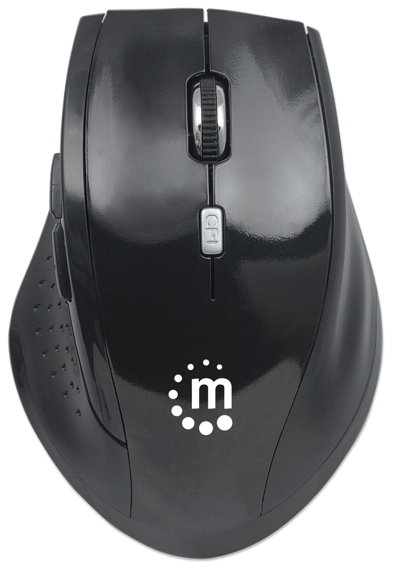 33095156_9567752654 Manhattan Curve Wireless Mouse, Black, Adjustable DPI (800, 1200 or 1600dpi), 2.4Ghz (up to 10m), USB, Optical, Five Button with Scroll Wheel, USB micro receiver, 2x AAA batteries (included), Full size, Low friction base, Three Year Warranty, Blister