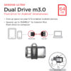SanDisk Ultra Dual m3.0 USB flash drive 64 GB USB Type-A / Micro-USB 3.2 Gen 1 (3.1 Gen 1) Black, Silver, Transparent