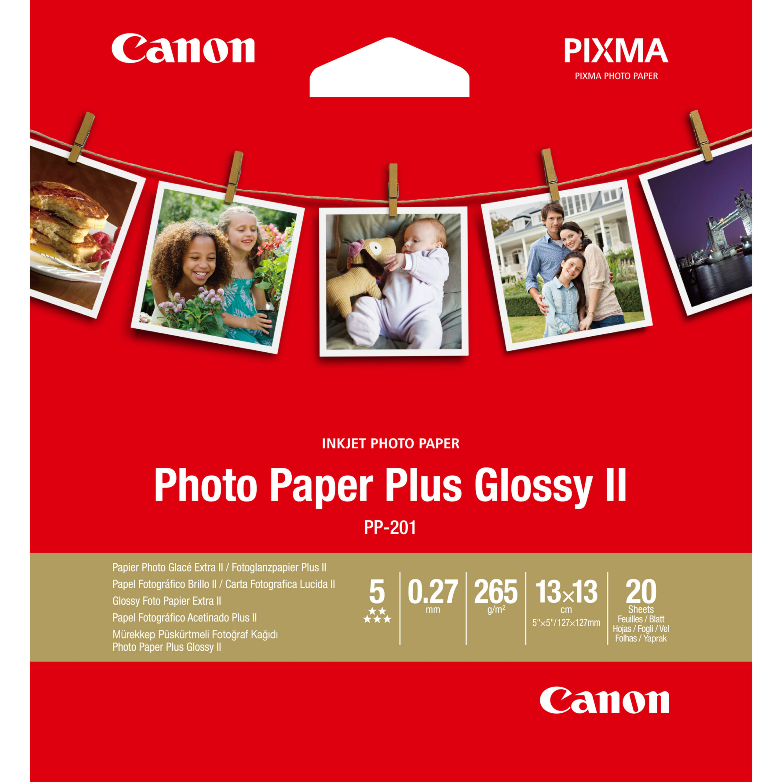 33493192_4350300413 Canon PP-201 Glossy II Photo Paper Plus 5x5" - 20 Sheets