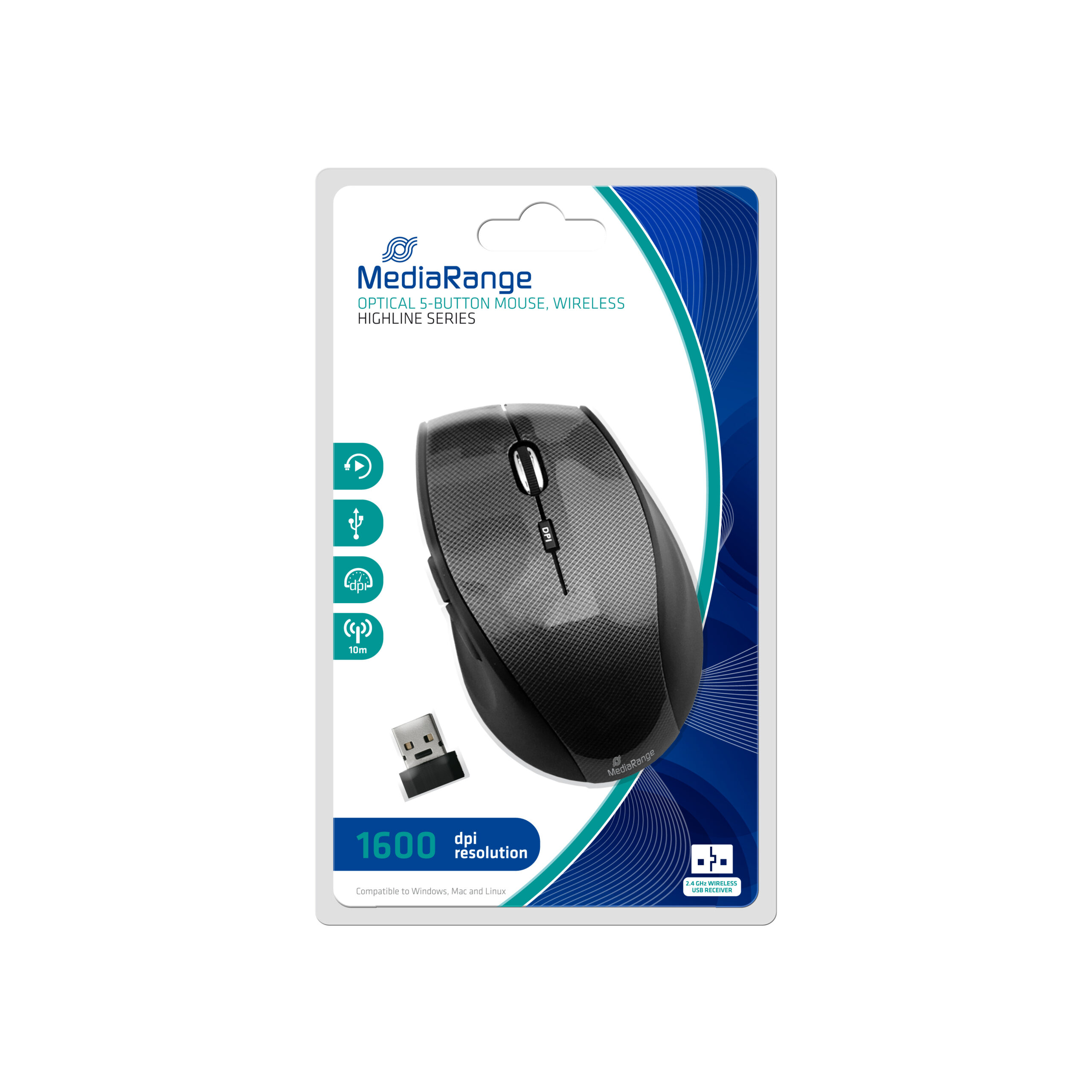 33503857_9586268308 MediaRange MROS207 mouse Office Right-hand RF Wireless Optical 1600 DPI