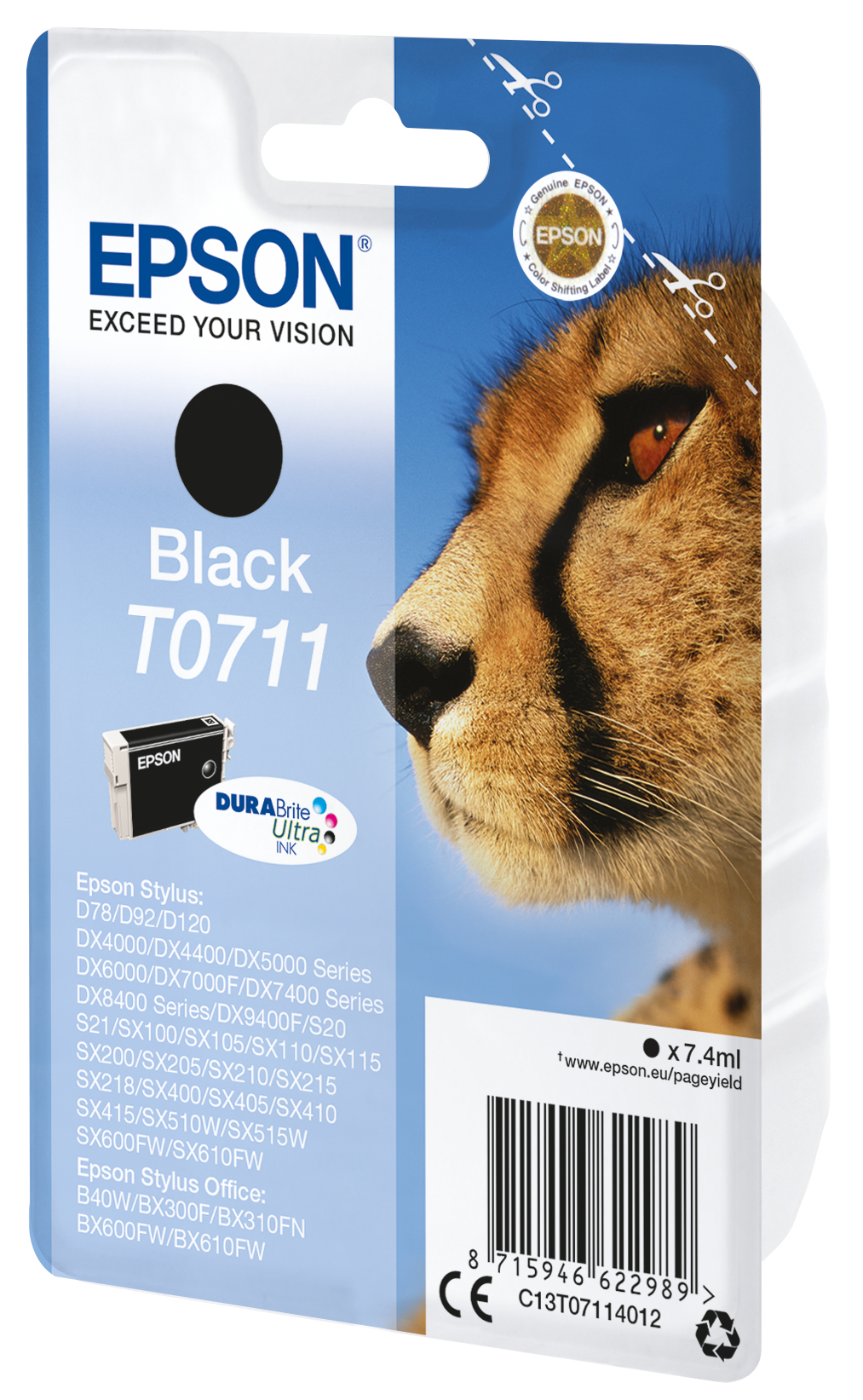 33622386_0235097764 Epson C13T07114012/T0711 Ink cartridge black, 245 pages ISO/IEC 19752 7,4ml for Epson Stylus BX 310/600/D 120/D 78/S 20