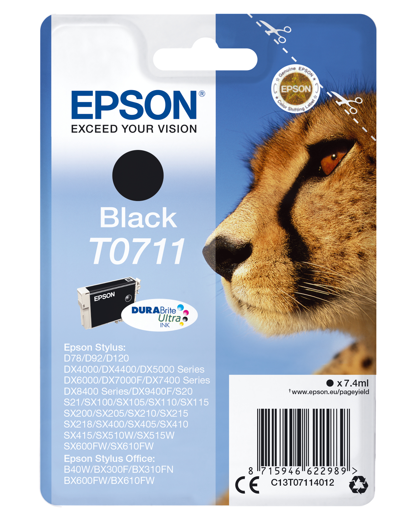 33622386_1133784512 Epson C13T07114012/T0711 Ink cartridge black, 245 pages ISO/IEC 19752 7,4ml for Epson Stylus BX 310/600/D 120/D 78/S 20