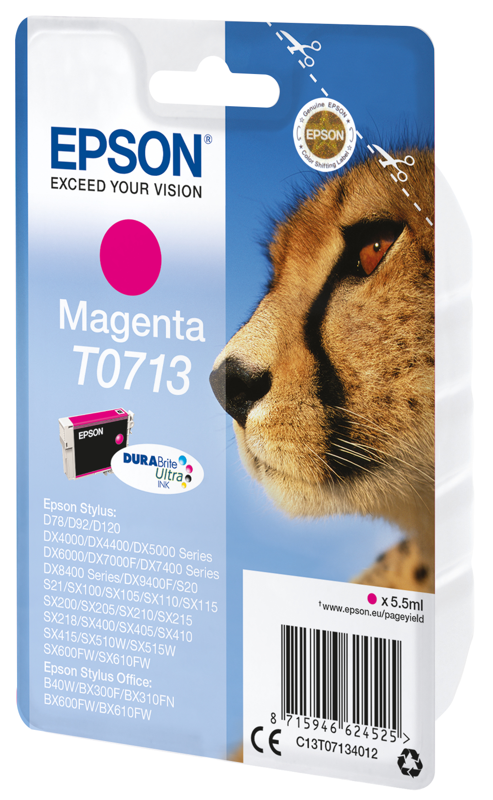 Epson C13T07134012/T0713 Ink cartridge magenta, 250 pages ISO/IEC 19752 5,5ml for Epson Stylus BX 310/600/D 120/D 78/S 20