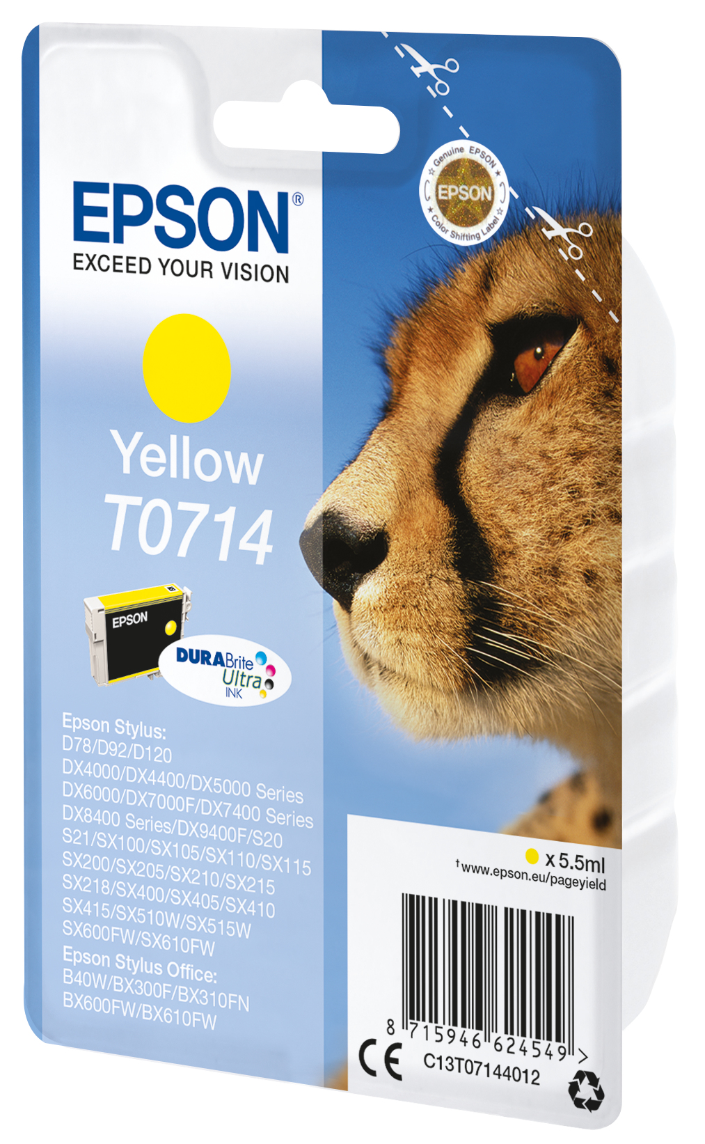 Epson C13T07144012/T0714 Ink cartridge yellow, 415 pages ISO/IEC 19752 5,5ml for Epson Stylus BX 310/600/D 120/D 78/S 20