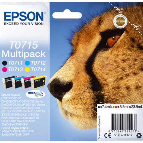 33622394_4730864034 Epson C13T07154012/T0715 Ink cartridge multi pack Bk,C,M,Y 7,4ml+3x5,5ml Pack=4 for Epson Stylus BX 310/600/D 120/D 78/S 20