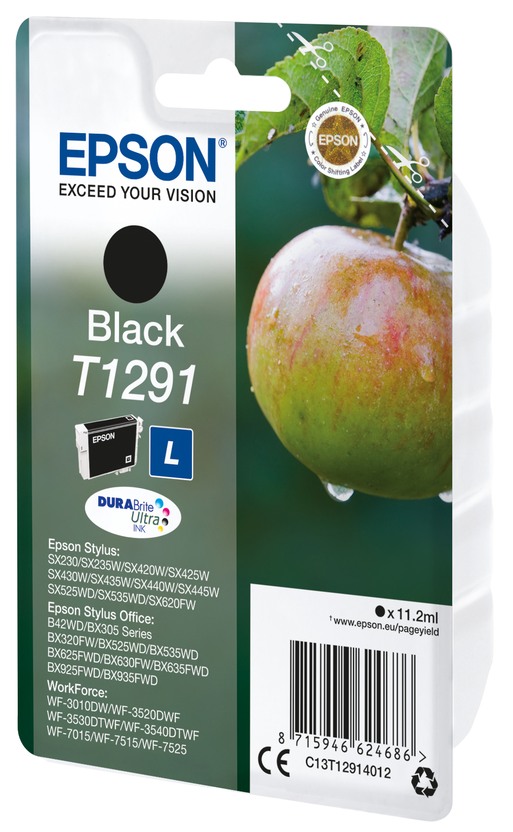 Epson C13T12914012/T1291 Ink cartridge black, 380 pages ISO/IEC 19752 11,2ml for Epson Stylus BX 320/SX 235 W/SX 420/SX 525/WF 3500
