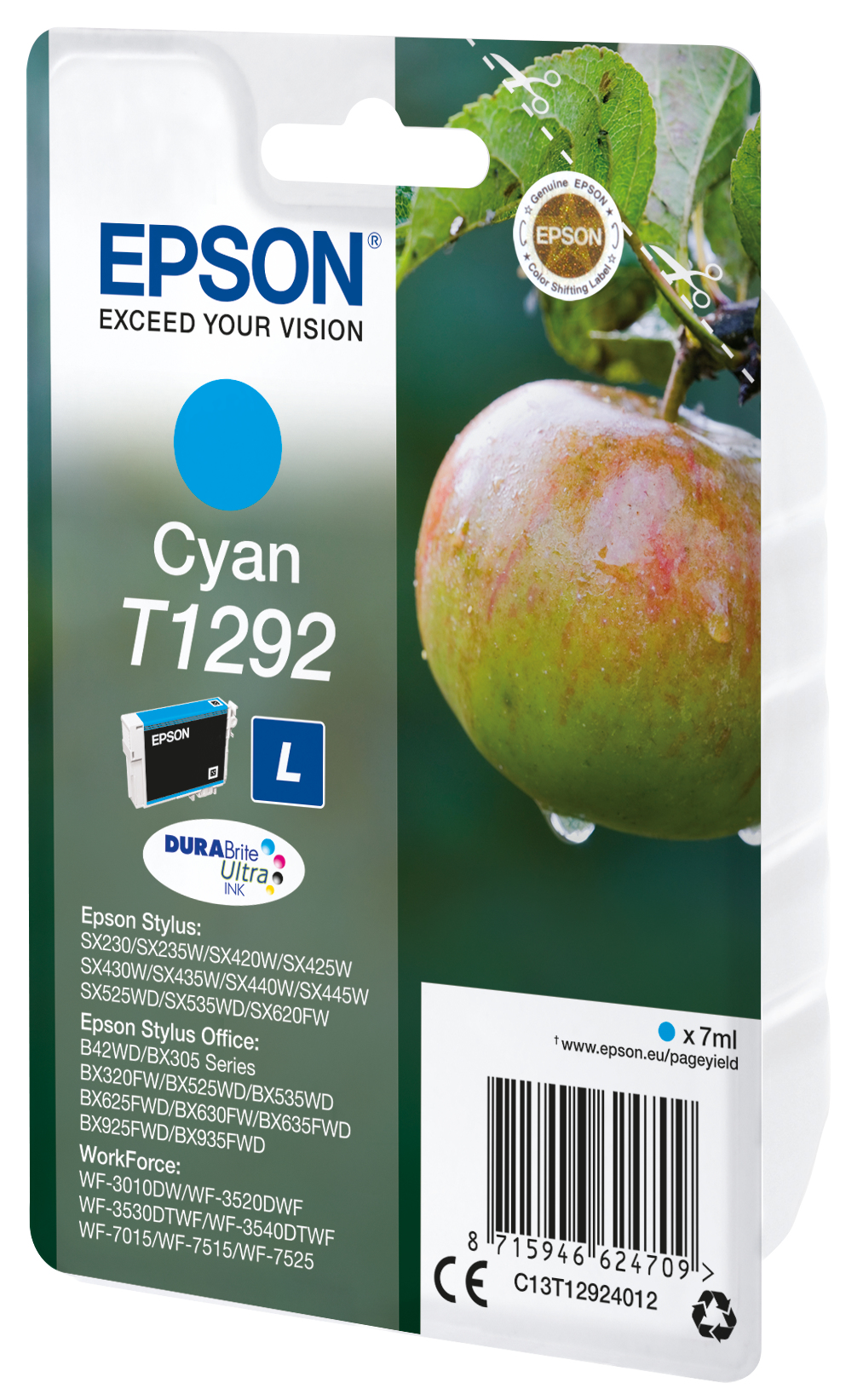 33622408_3865101597 Epson C13T12924012/T1292 Ink cartridge cyan, 460 pages ISO/IEC 19752 7ml for Epson Stylus BX 320/SX 235 W/SX 420/SX 525/WF 3500