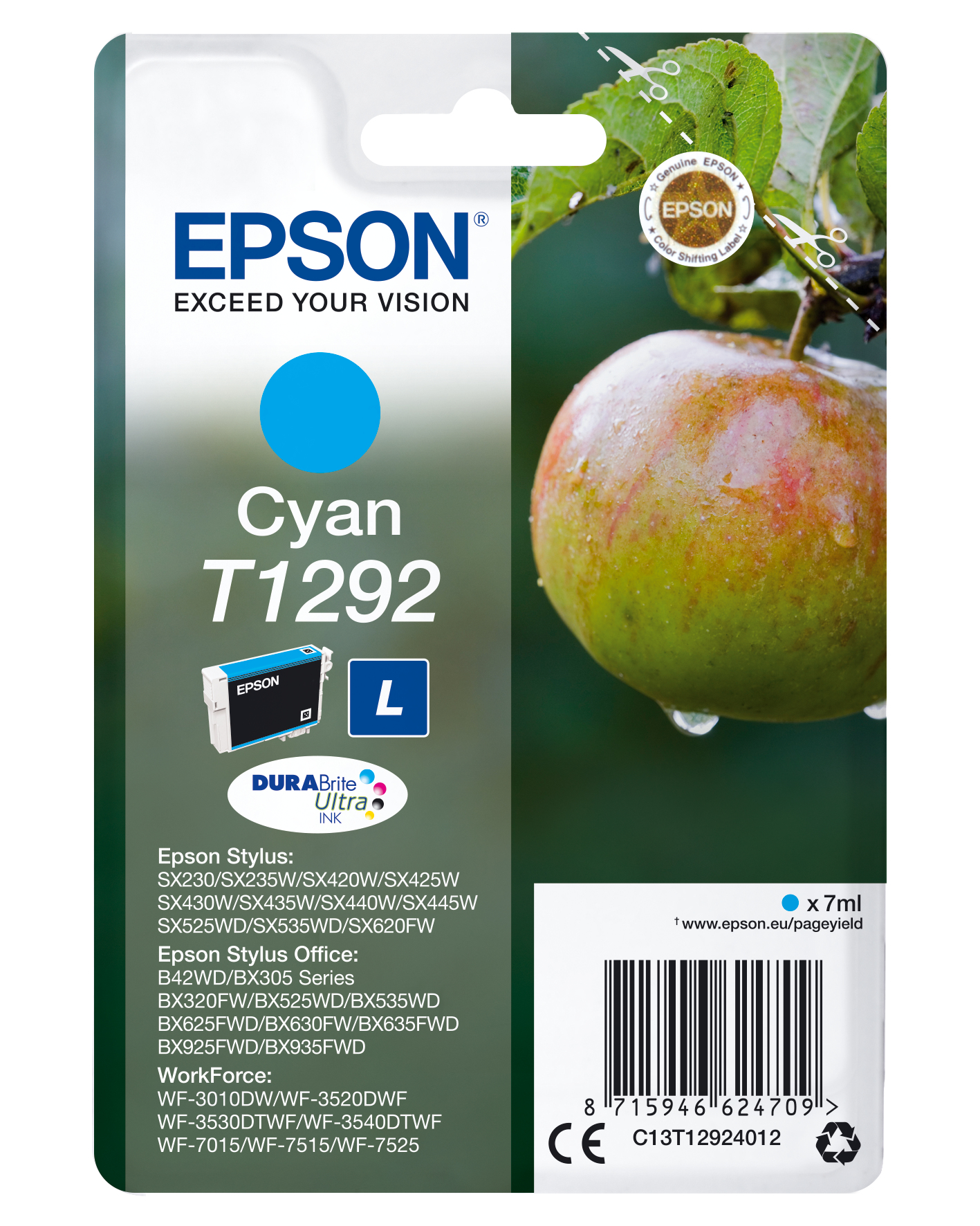 33622408_9552897164 Epson C13T12924012/T1292 Ink cartridge cyan, 460 pages ISO/IEC 19752 7ml for Epson Stylus BX 320/SX 235 W/SX 420/SX 525/WF 3500