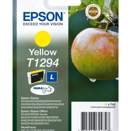 Epson C13T12944012/T1294 Ink cartridge yellow, 515 pages ISO/IEC 19752 7ml for Epson Stylus BX 320/SX 235 W/SX 420/SX 525/WF 3500