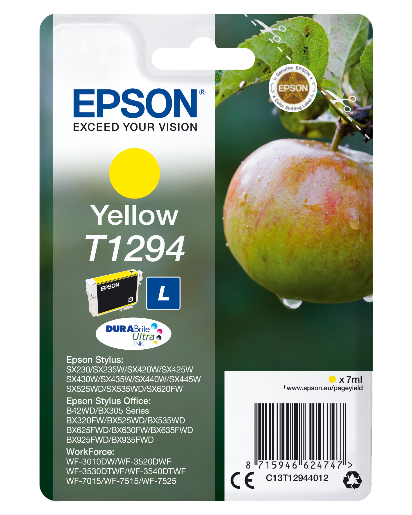 33622412_4484425212 Epson C13T12944012/T1294 Ink cartridge yellow, 515 pages ISO/IEC 19752 7ml for Epson Stylus BX 320/SX 235 W/SX 420/SX 525/WF 3500