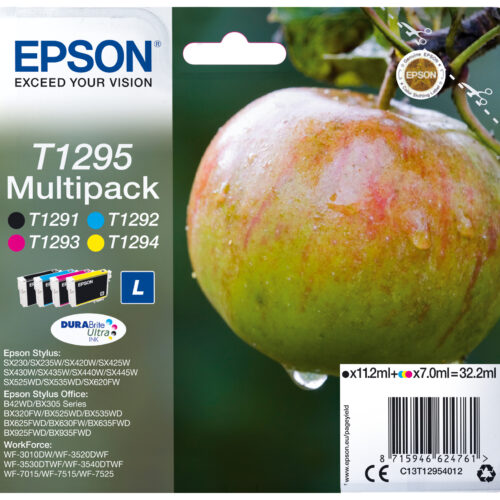 Epson C13T12954012/T1295 Ink cartridge multi pack Bk,C,M,Y 11,2 ml + 3x7 ml Pack=4 for Epson Stylus BX 320/SX 235 W/SX 420/SX 525/WF 3500