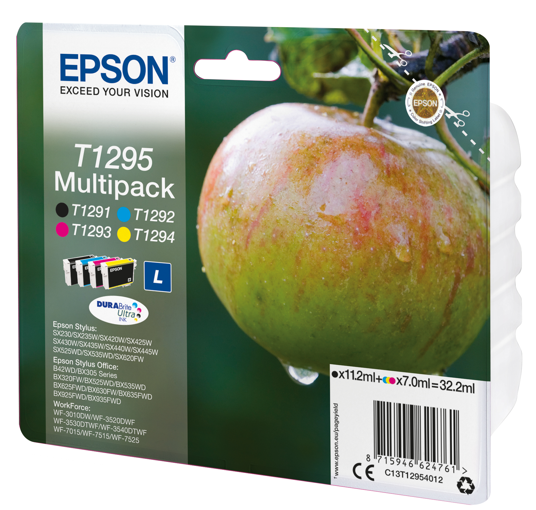33622414_7670532216 Epson C13T12954012/T1295 Ink cartridge multi pack Bk,C,M,Y 11,2 ml + 3x7 ml Pack=4 for Epson Stylus BX 320/SX 235 W/SX 420/SX 525/WF 3500