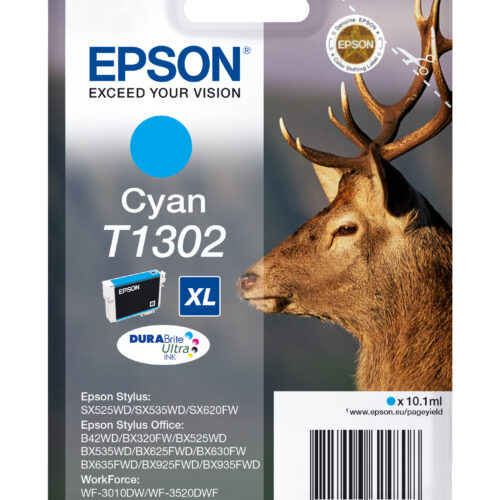 Epson C13T13024012/T1302 Ink cartridge cyan XL, 765 pages 10,1ml for Epson Stylus BX 320/SX 525/WF 3500