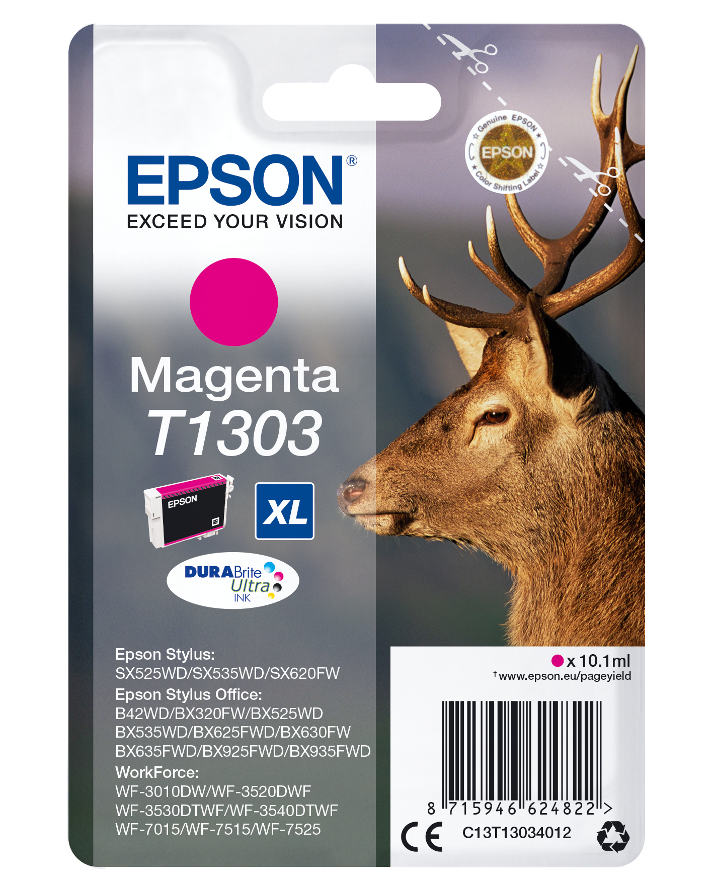 33622420_2255681269 Epson C13T13034012/T1303 Ink cartridge magenta XL, 600 pages 10,1ml for Epson Stylus BX 320/SX 525/WF 3500