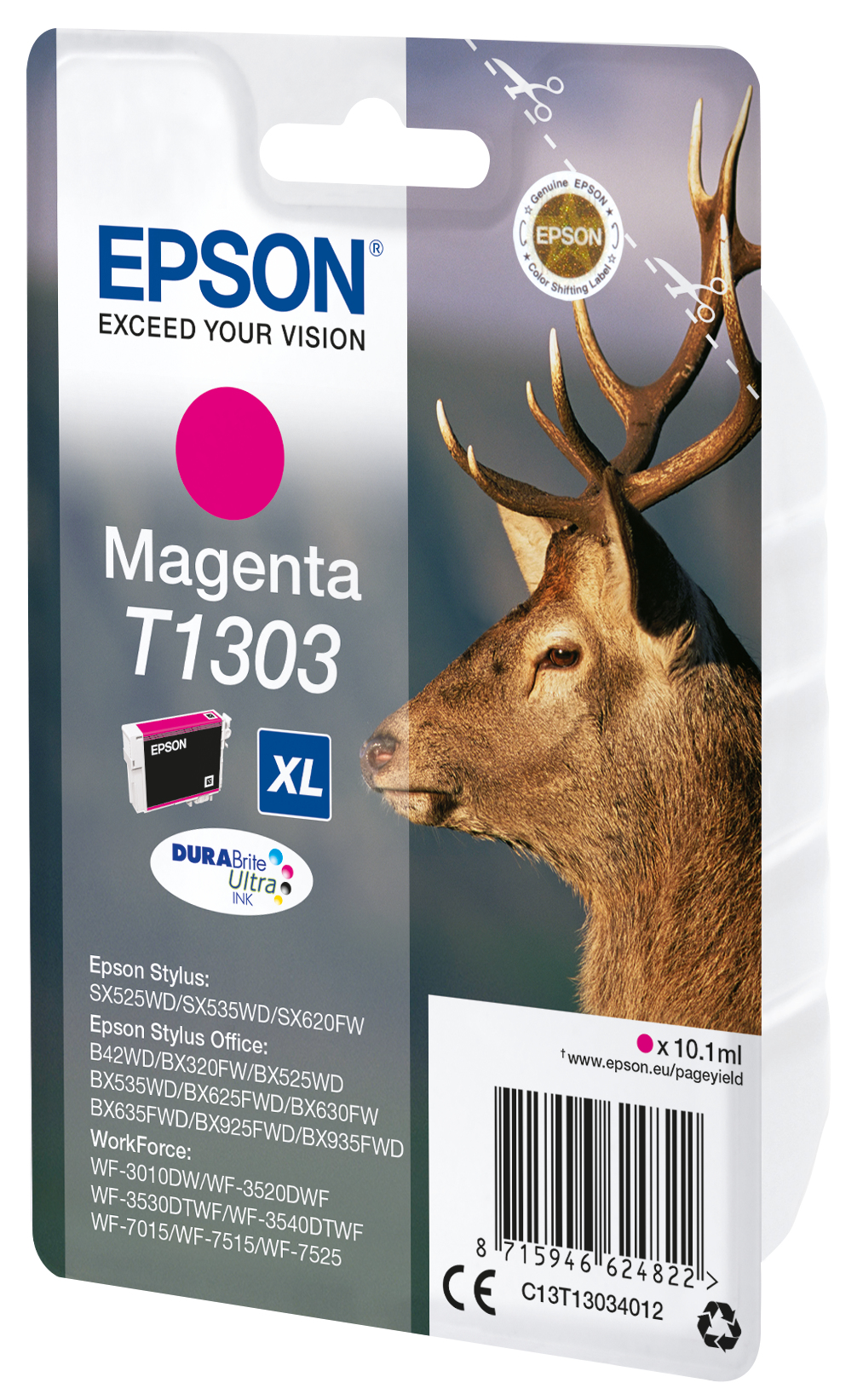 33622420_4665440815 Epson C13T13034012/T1303 Ink cartridge magenta XL, 600 pages 10,1ml for Epson Stylus BX 320/SX 525/WF 3500